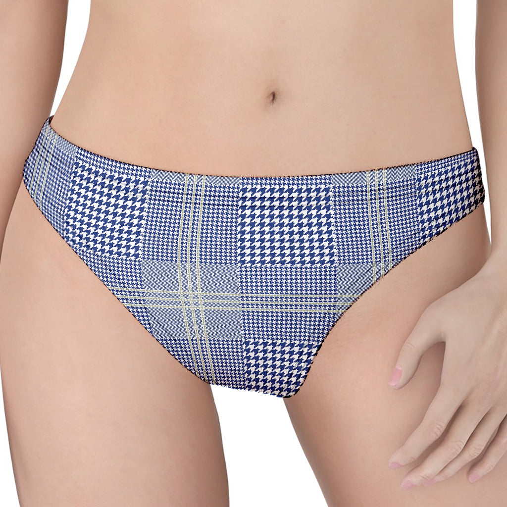 Blue And White Glen Plaid Print Women's Thong