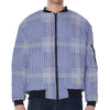 Blue And White Glen Plaid Print Zip Sleeve Bomber Jacket