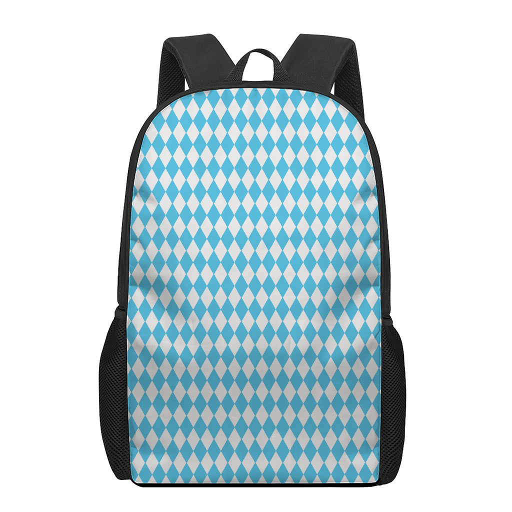 Blue And White Harlequin Pattern Print 17 Inch Backpack