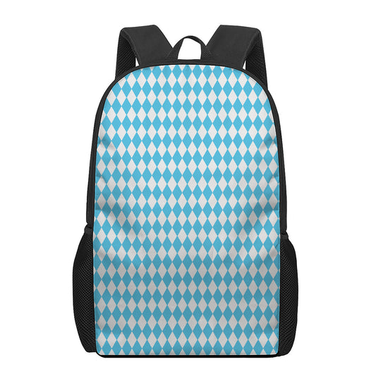 Blue And White Harlequin Pattern Print 17 Inch Backpack