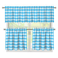 Blue And White Harlequin Pattern Print 3 Piece Kitchen Curtains