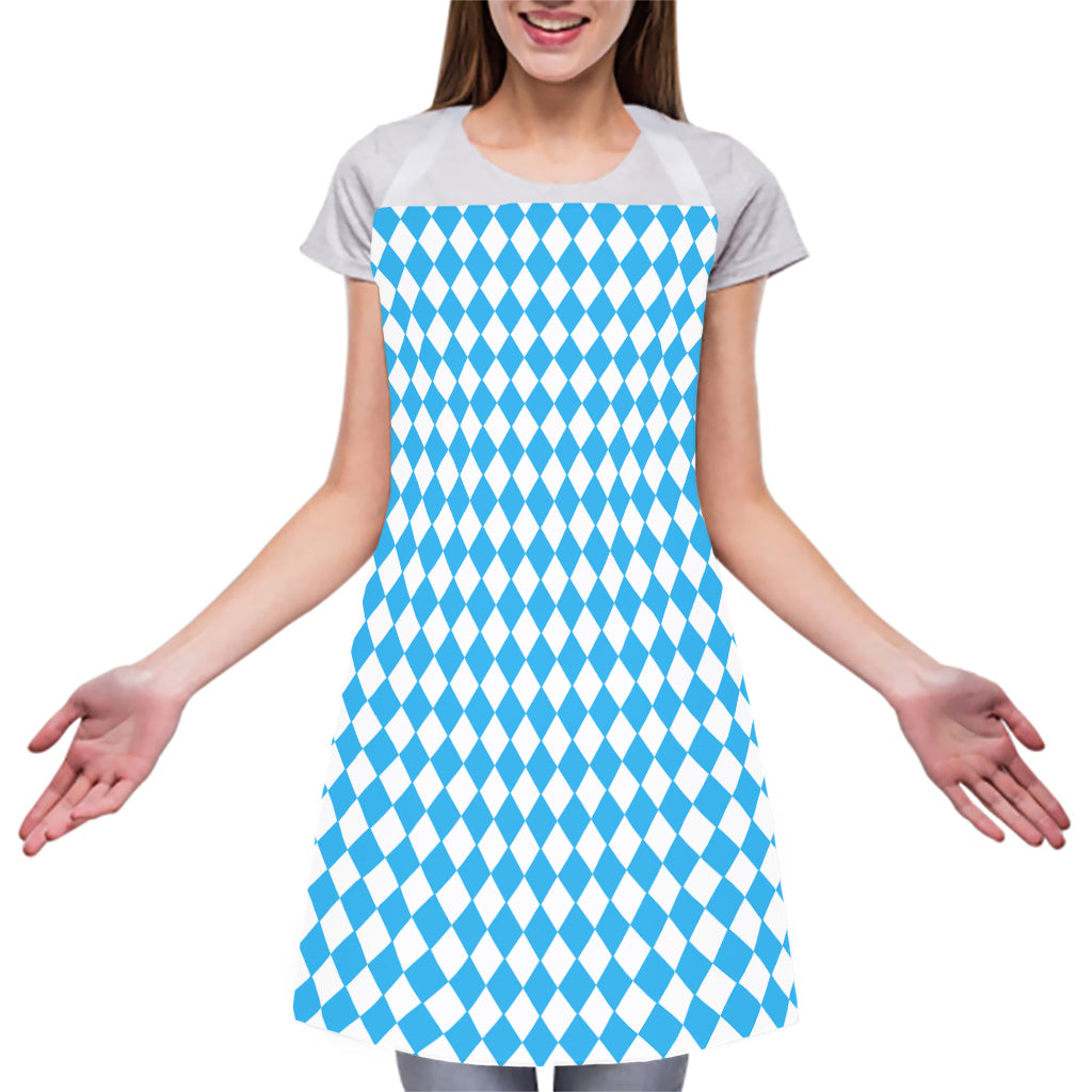 Blue And White Harlequin Pattern Print Adjustable Apron