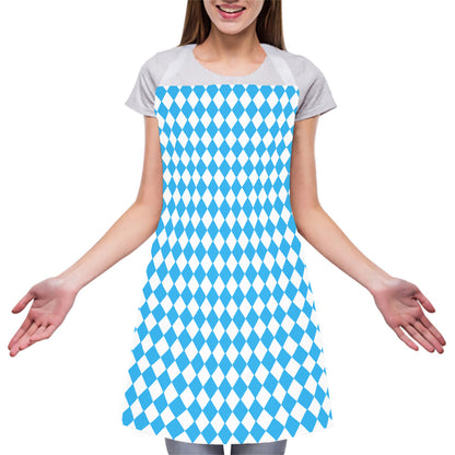 Blue And White Harlequin Pattern Print Adjustable Apron