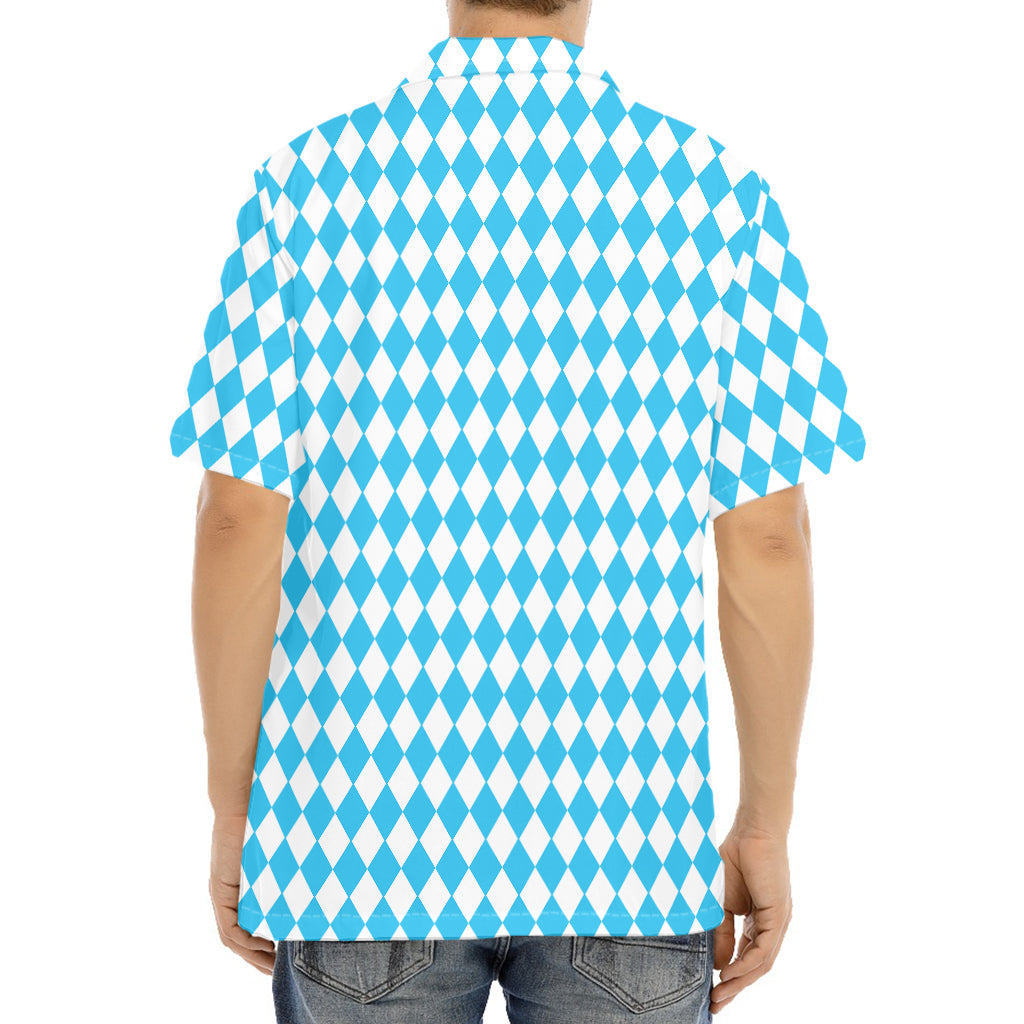 Blue And White Harlequin Pattern Print Aloha Shirt