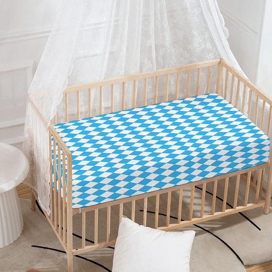 Blue And White Harlequin Pattern Print Baby Crib Sheet