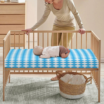 Blue And White Harlequin Pattern Print Baby Crib Sheet