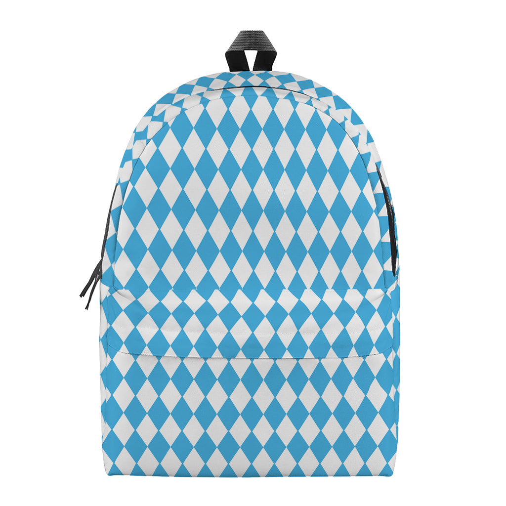 Blue And White Harlequin Pattern Print Backpack