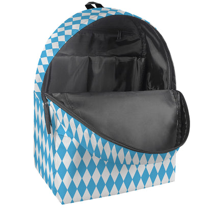 Blue And White Harlequin Pattern Print Backpack