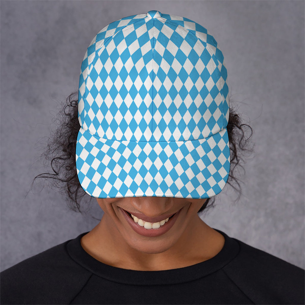 Blue And White Harlequin Pattern Print Baseball Cap