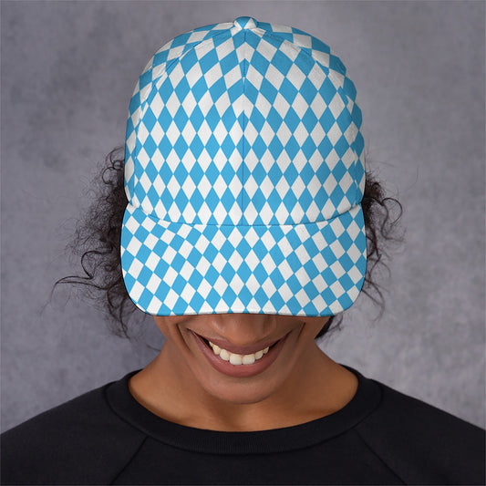Blue And White Harlequin Pattern Print Baseball Cap