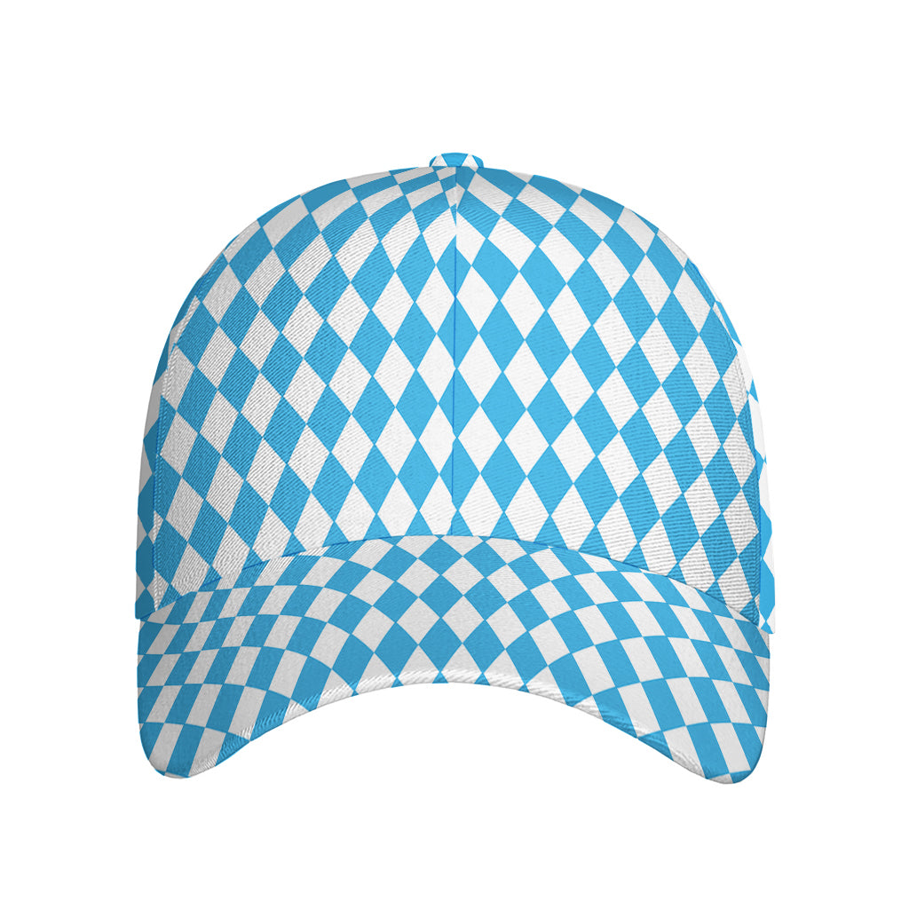 Blue And White Harlequin Pattern Print Baseball Cap
