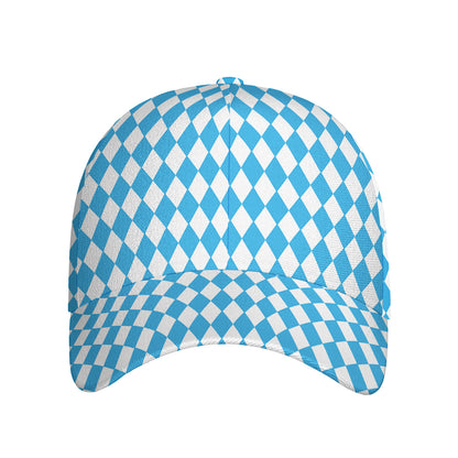 Blue And White Harlequin Pattern Print Baseball Cap