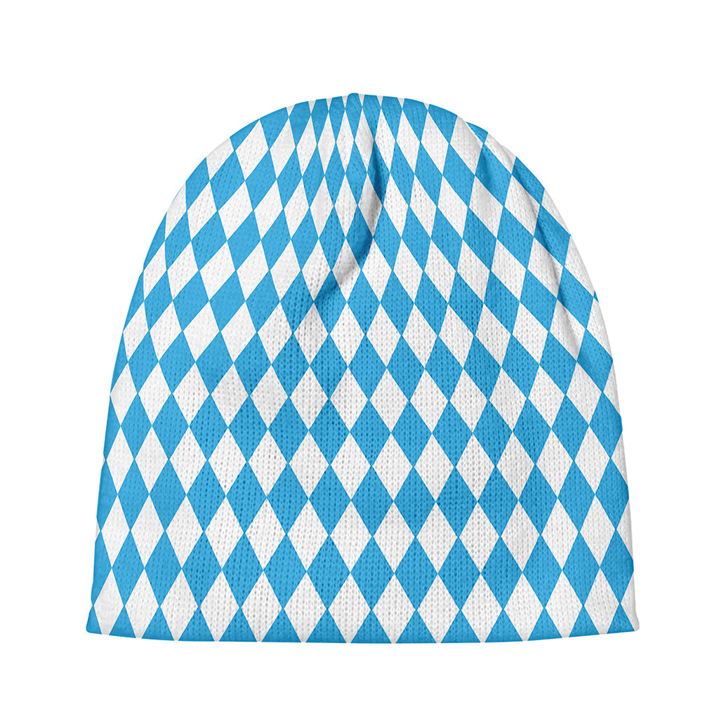 Blue And White Harlequin Pattern Print Beanie
