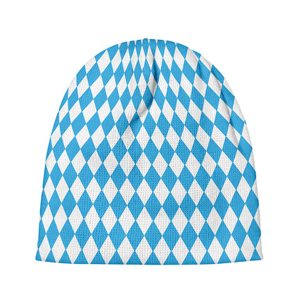 Blue And White Harlequin Pattern Print Beanie