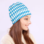 Blue And White Harlequin Pattern Print Beanie