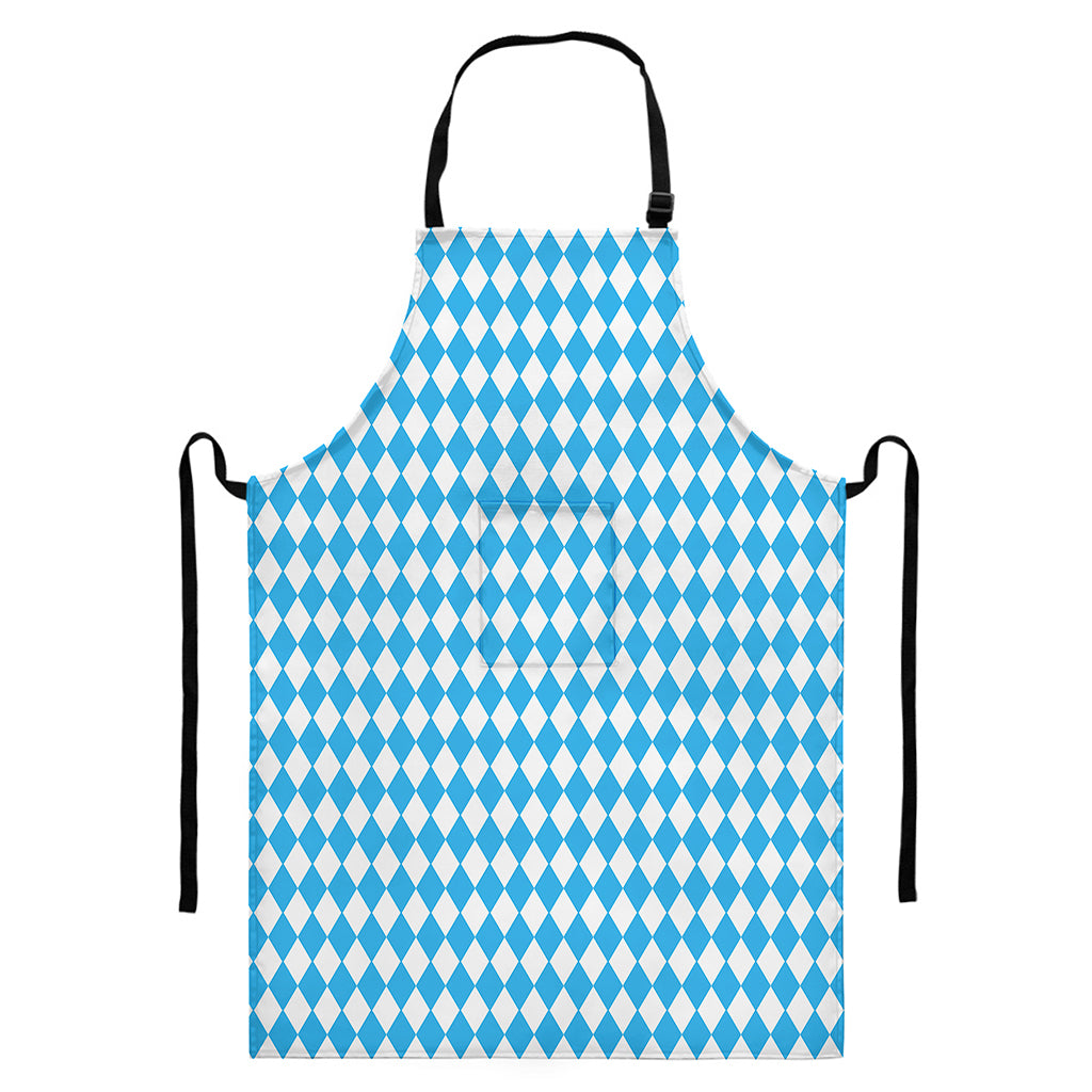 Blue And White Harlequin Pattern Print Bib Apron With Pocket