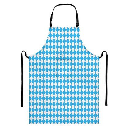 Blue And White Harlequin Pattern Print Bib Apron With Pocket