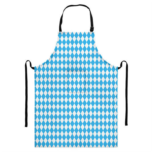 Blue And White Harlequin Pattern Print Bib Apron With Pocket