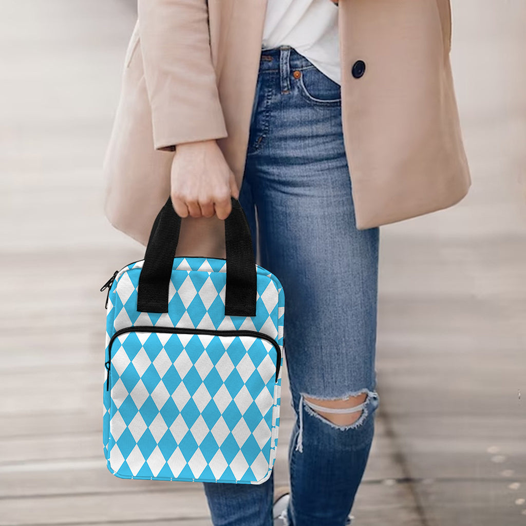 Blue And White Harlequin Pattern Print Bible Tote Bag