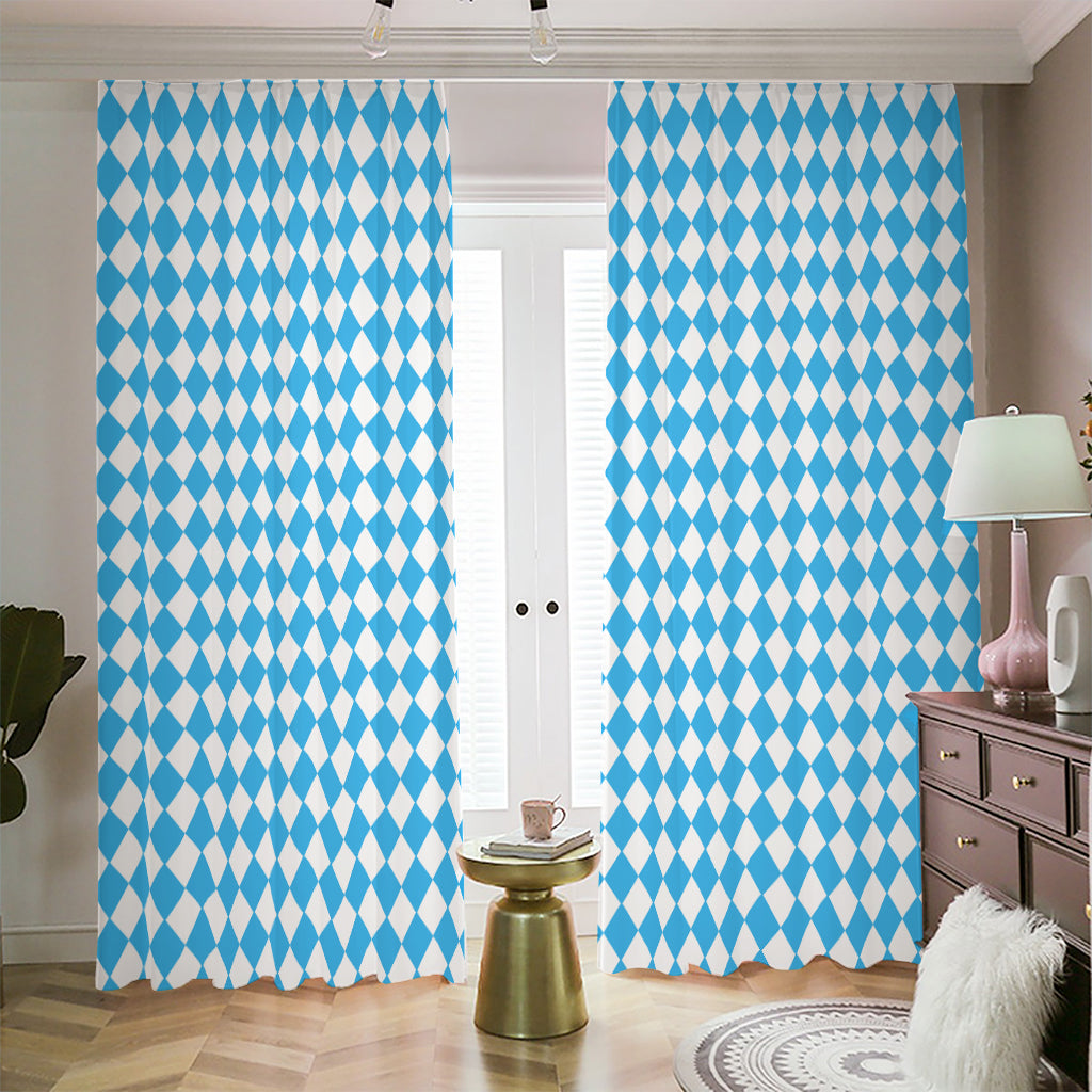 Blue And White Harlequin Pattern Print Blackout Pencil Pleat Curtains