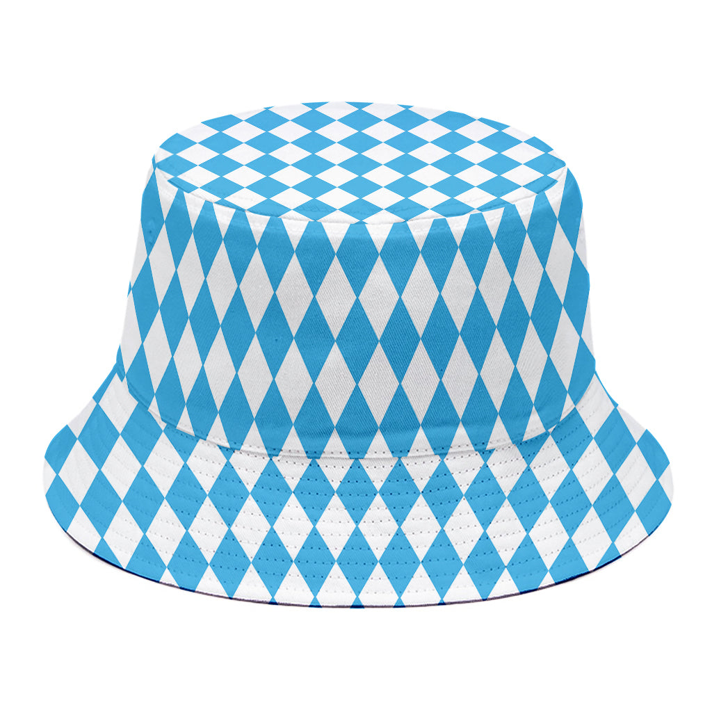 Blue And White Harlequin Pattern Print Bucket Hat