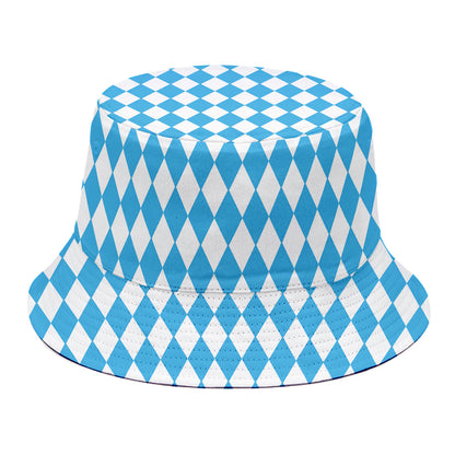Blue And White Harlequin Pattern Print Bucket Hat