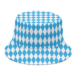 Blue And White Harlequin Pattern Print Bucket Hat