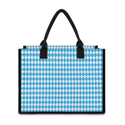 Blue And White Harlequin Pattern Print Canvas Tote Bag
