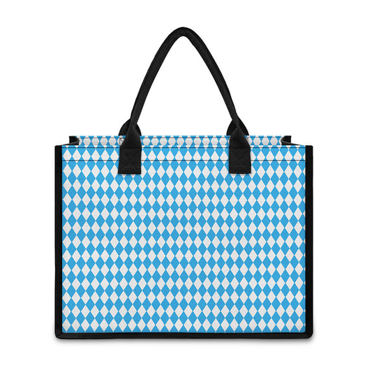 Blue And White Harlequin Pattern Print Canvas Tote Bag