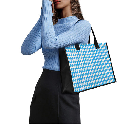 Blue And White Harlequin Pattern Print Canvas Tote Bag
