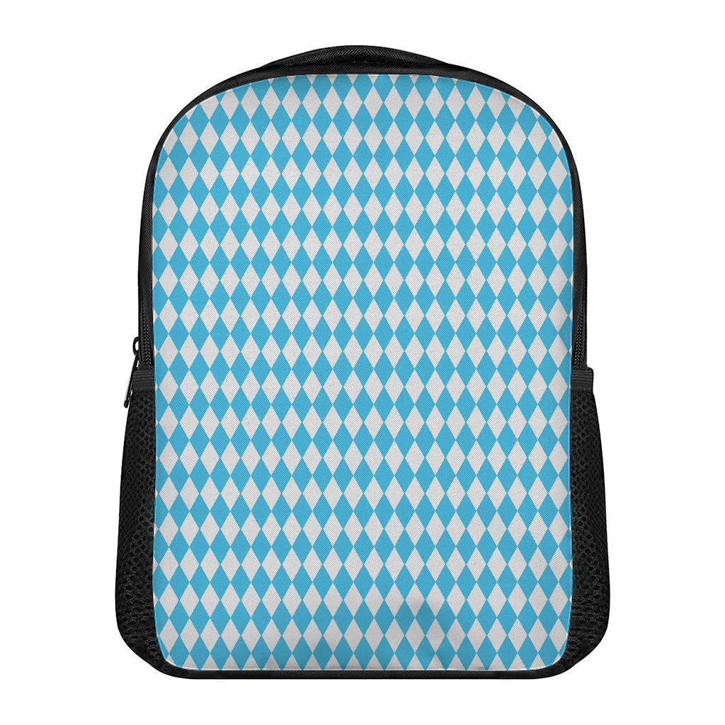 Blue And White Harlequin Pattern Print Casual Backpack