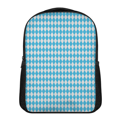 Blue And White Harlequin Pattern Print Casual Backpack