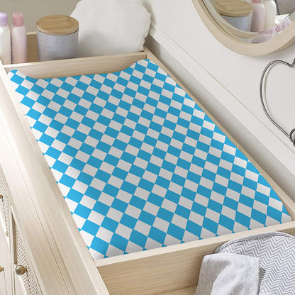 Blue And White Harlequin Pattern Print Changing Pad Cover