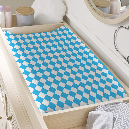 Blue And White Harlequin Pattern Print Changing Pad Cover