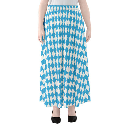 Blue And White Harlequin Pattern Print Chiffon Maxi Skirt