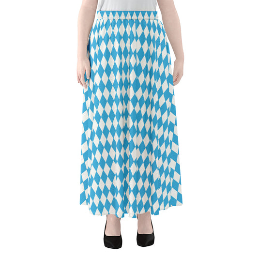 Blue And White Harlequin Pattern Print Chiffon Maxi Skirt