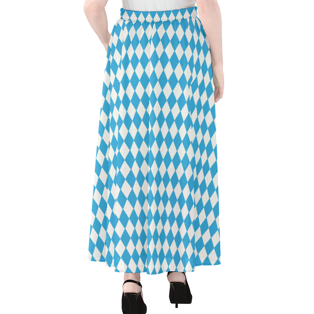 Blue And White Harlequin Pattern Print Chiffon Maxi Skirt