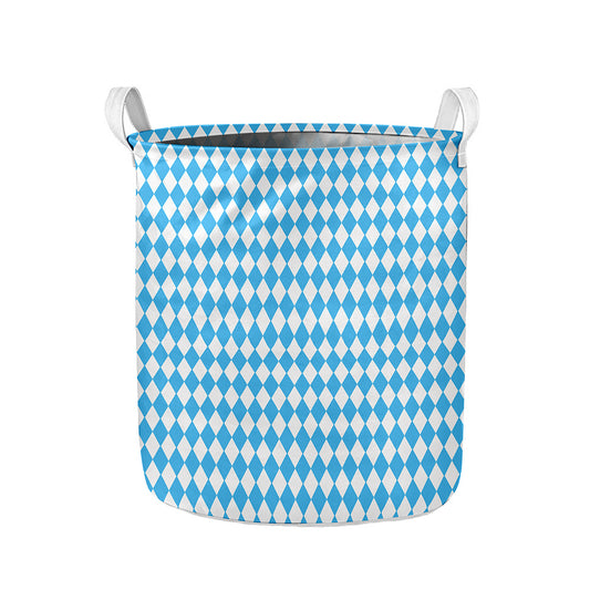 Blue And White Harlequin Pattern Print Collapsible Laundry Basket