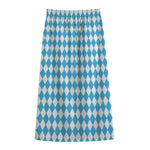 Blue And White Harlequin Pattern Print Cotton Front Slit Maxi Skirt