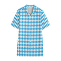 Blue And White Harlequin Pattern Print Cotton Hawaiian Shirt