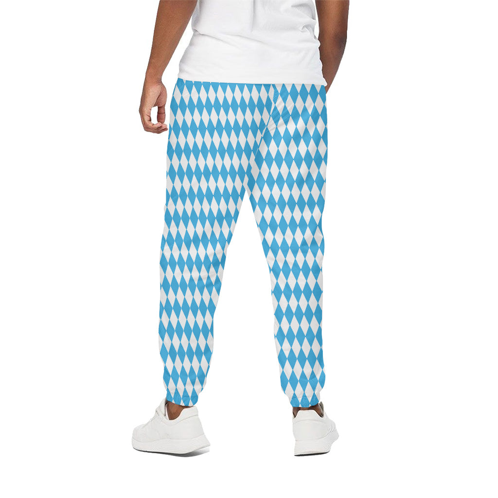 Blue And White Harlequin Pattern Print Cotton Pants