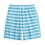 Blue And White Harlequin Pattern Print Cotton Shorts