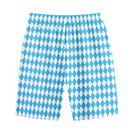 Blue And White Harlequin Pattern Print Cotton Shorts