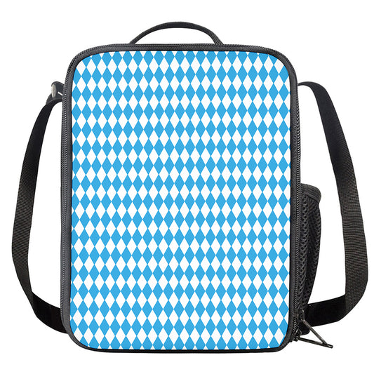 Blue And White Harlequin Pattern Print Crossbody Lunch Bag
