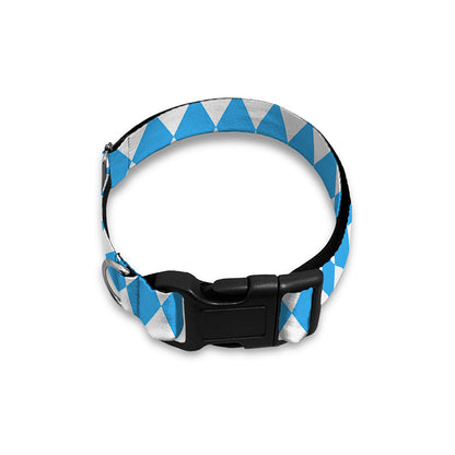 Blue And White Harlequin Pattern Print Dog Collar