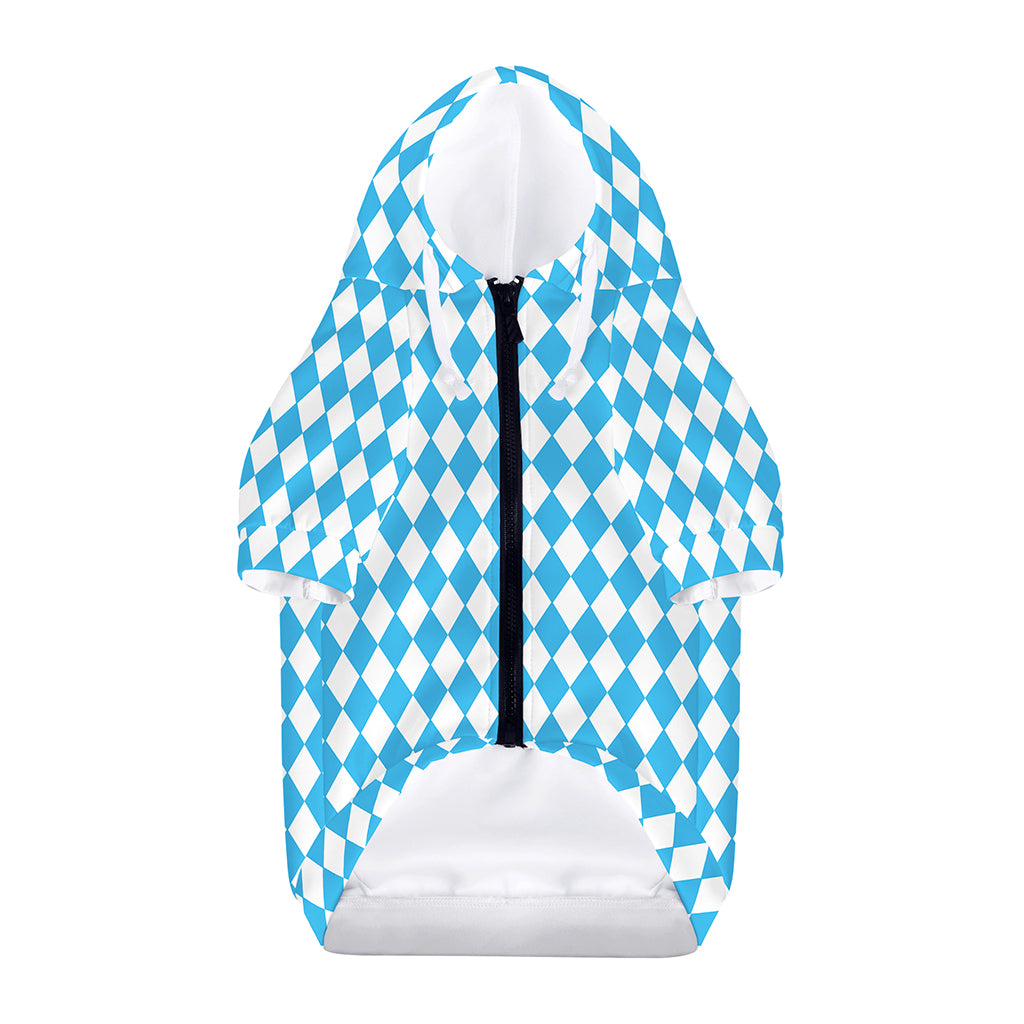 Blue And White Harlequin Pattern Print Dog Zip Up Hoodie