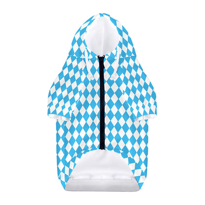 Blue And White Harlequin Pattern Print Dog Zip Up Hoodie
