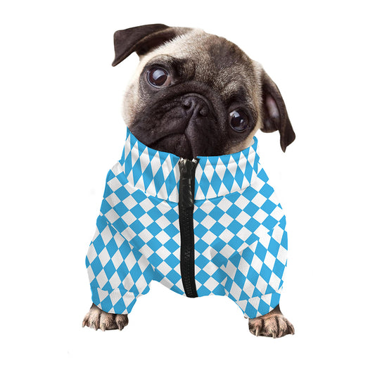 Blue And White Harlequin Pattern Print Dog Zip Up Jacket