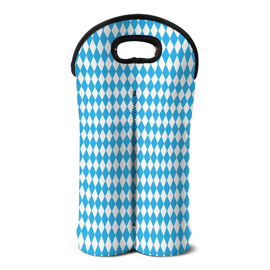Blue And White Harlequin Pattern Print Double Neoprene Wine Tote