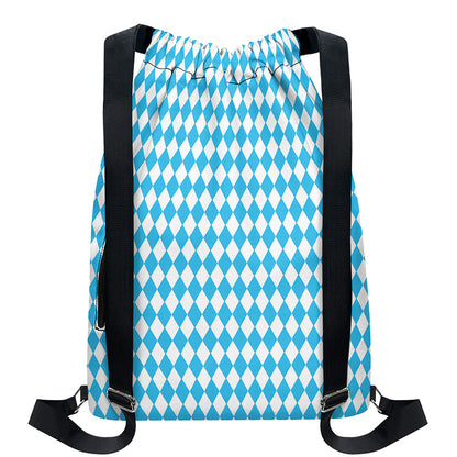 Blue And White Harlequin Pattern Print Drawstring Backpack